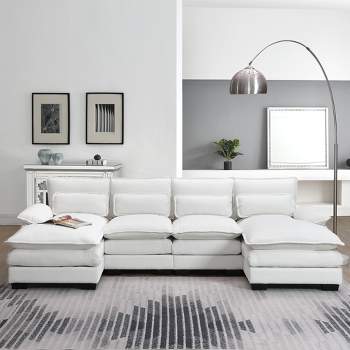 109.8" Modern U-shaped Modular Sofa, Upholstered Sectional Sofa Couch with Waist Pillows-ModernLuxe