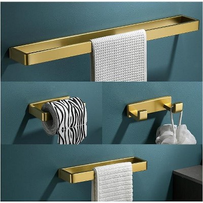 Bathroom Hardware Set Brushed Gold 4-Piece Towel Bar Set Square Bathroom Accessories Kit Stainless Steel Wall Mounted