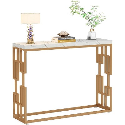 Modern Gold Console Table with White Faux Marble Top