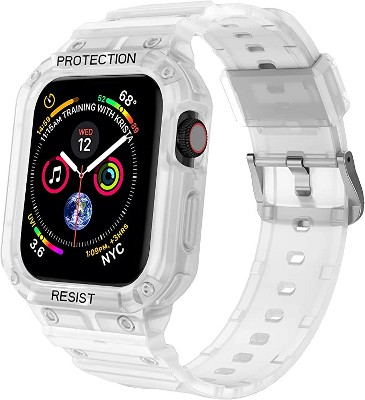 Worryfree Gadgets Band with Protective Bumper Case for Apple Watch  38/40/41mm, 42/44/45mm - 42/44/45mm - Transparent