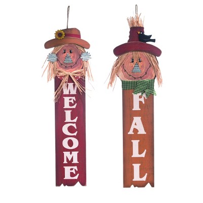 Transpac Wood 28 in. Multicolor Harvest Scarecrow Wall Decor Set of 2