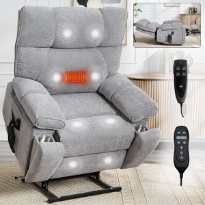 Beige Chenille Heat Massage Dual Motor Infinite Position Up to 350 LBS Large Electric Power Lift Recliners with Hidden Cup Holders - 1 of 4