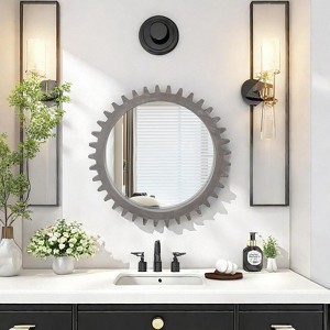 KWPZQEB Wooden Framed Wall Mirror, Round Gear Shape Bathroom Vanity Mirror for Decor, Vanity, Entryway, Living Room - 1 of 4