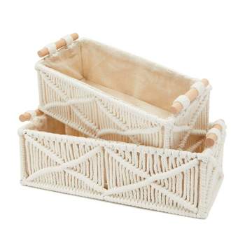 Okuna Outpost 2 Pack Macrame Storage Basket for Nursery, Bohemian Style Home Decor and Nursery, 2 Sizes, White