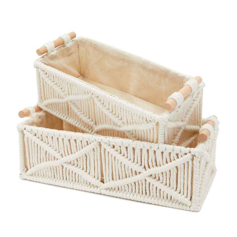 Okuna Outpost 2 Pack Macrame Storage Basket for Nursery, Bohemian Style Home Decor and Nursery, 2 Sizes, White, 1 of 10