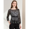 INSPIRE CHIC Women's Semi-Sheer Elegant Tie Waist Long Sleeve Floral Lace Peplum Blouses - 2 of 4