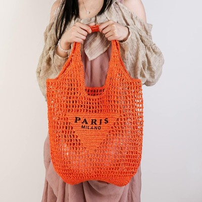 FATMOON Straw Mesh Tote Bag for Women Mesh Hollow Woven Beach Bag Large Travel Shoulder Handbags Hobo Bag