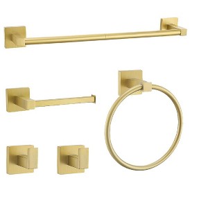 Itopfox 5 Piece Brushed Gold Bathroom Hardware Set SUS304 Stainless Steel 23.6 Inch Towel Bar Toilet Paper Holder Towel Hooks - 1 of 4