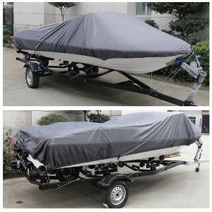 Unique Bargains 210D Trailerable Boat Cover Waterproof Fishing Ski Bass Speedboat V-shape - 1 of 4