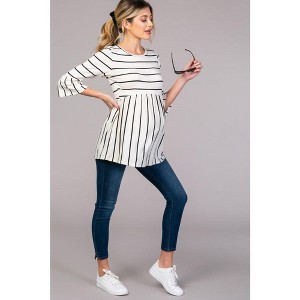 Pinkblush PinkBlush Ivory Striped Peplum Ruffle Maternity Top - 1 of 4