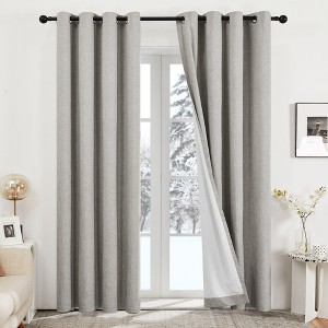 Deconovo 2 Panels Linen Look Blackout Curtains with 8 Grommets, Thermal Insulated Drapes - 1 of 4