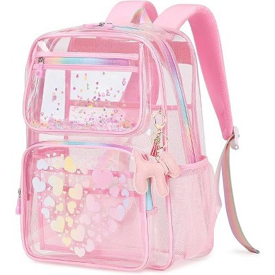 Transparent backpack with heart-shaped pattern and cute charm,suitable for both boys and girls,perfect for sports activities and concerts