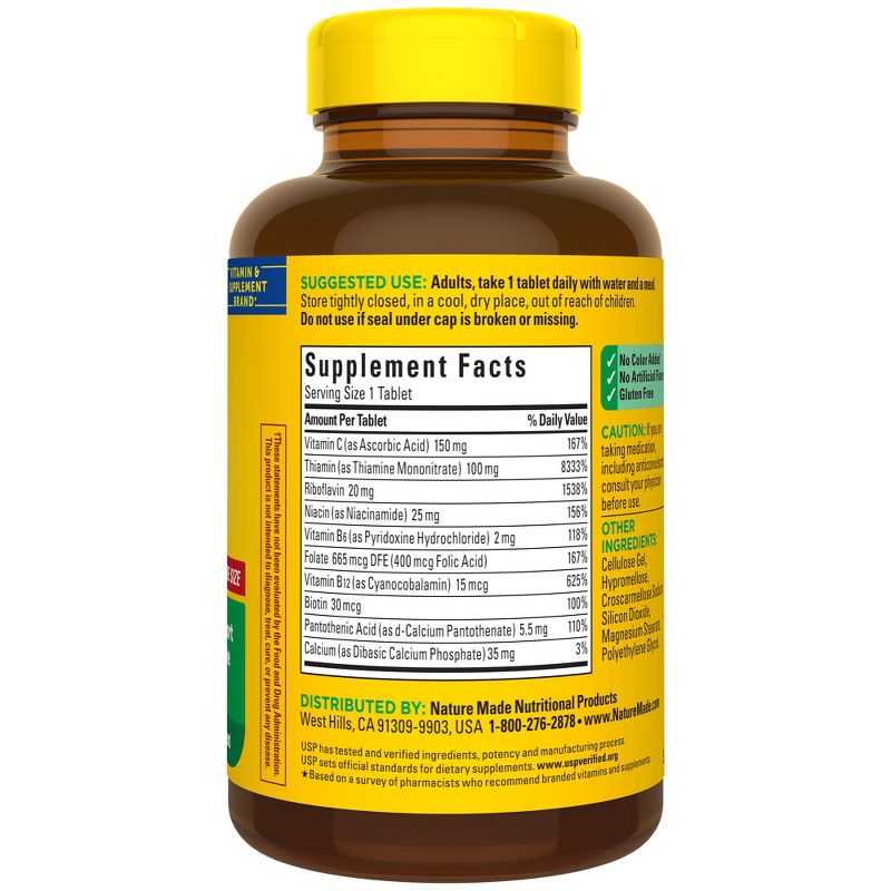 Nature Made Super Vitamin B Complex with Folic Acid + Vitamin C for Immune Support Tablets, 3 of 11