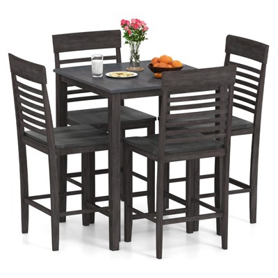 Tangkula 5 PCS Counter-Height Dining Table Set for 4 Square Kitchen Table & 4 Bar Chairs