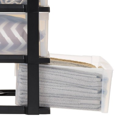 Black and Clear 3-Drawer Wide Plastic Storage Chest Set
