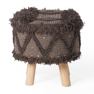 VYNXARIA Boho Chic Handcrafted Stool: Unique Wool & Cotton Design with Eucalyptus Wood for Lasting Durability and Colorful Indoor Decor