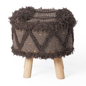 VYNXARIA Boho Chic Handcrafted Stool: Unique Wool & Cotton Design with Eucalyptus Wood for Lasting Durability and Colorful Indoor Decor - 1 of 4