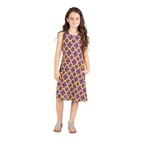 24seven Comfort Apparel Purple Print Pocket Swing Dress for Girls - image 1 of 4