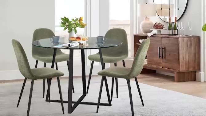 5-Piece Small Round Glass Dining Table Set For 4,Home Kitchen Round Table with Glass Tabletop and 4 Upholstered Armless Chairs-The Pop Maison, 2 of 11, play video