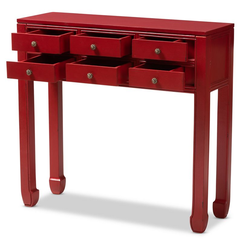 Pomme Accent 6 Drawer Console Table Red - Baxton Studio, 6 of 13