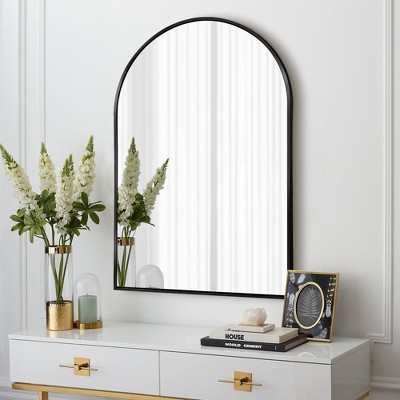 Beautyolove 24 in. W x 36 in. H Arched Black Aluminum Alloy Framed Wall Mirror Decorative Wall Mirror
