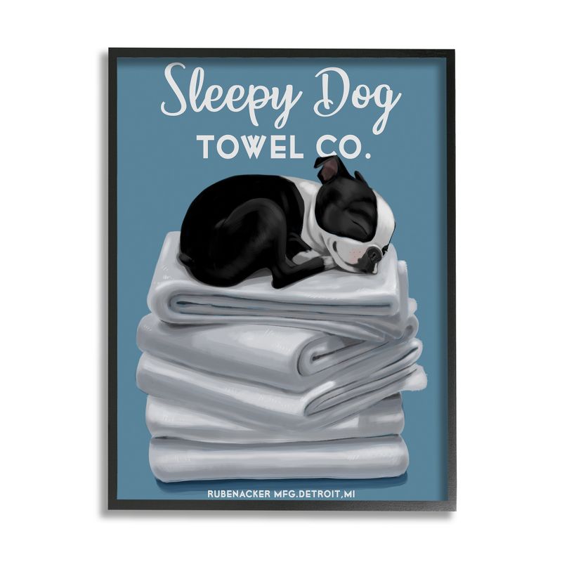 Stupell Industries Sleepy Dog Towel Co. Adorable Boston Terrier Bathroom, 1 of 7