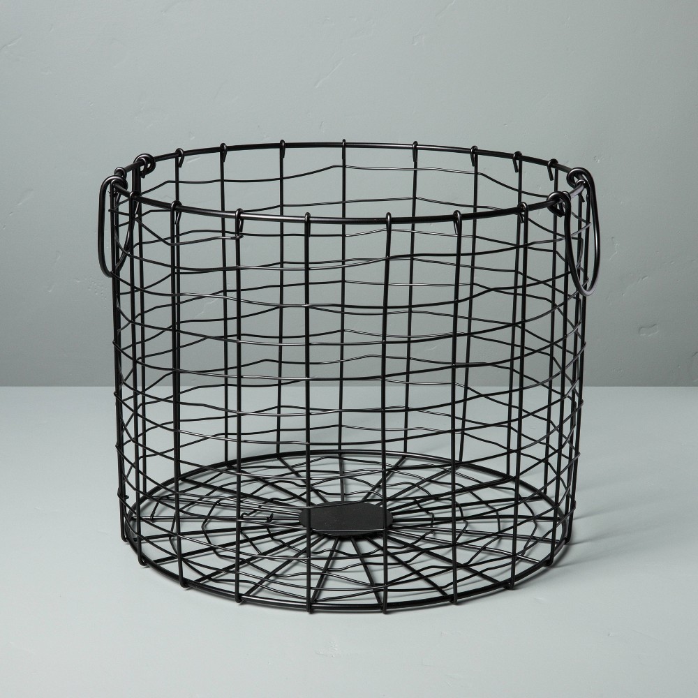 Photos - Other Decoration Large Round Wire Storage Basket with Handles Black - Hearth & Hand™ with M