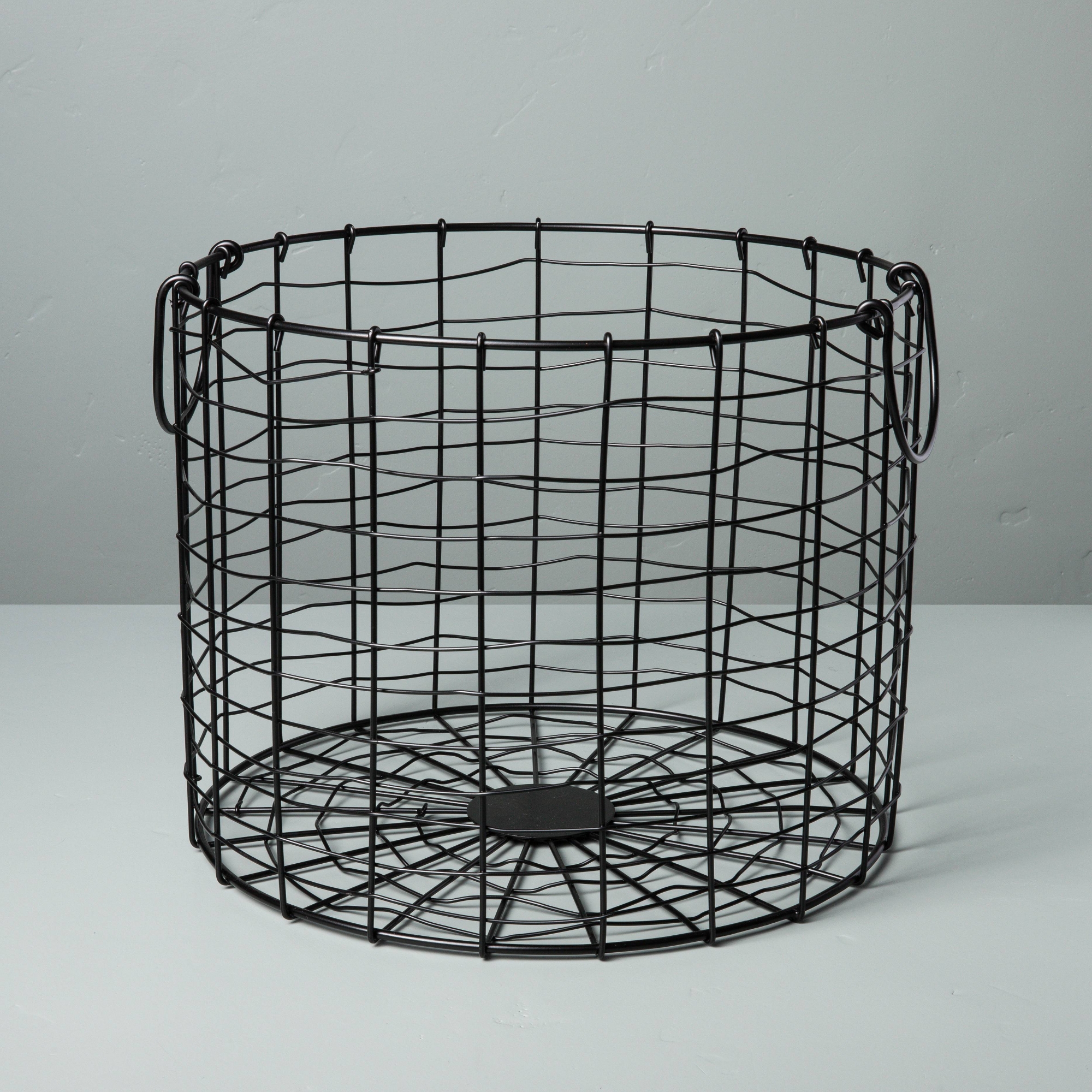 Large Round Wire Storage Basket with Handles Black - Hearth & Hand™ with Magnolia: Iron, Farmhouse Decor Style, Organizational