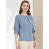INSPIRE CHIC Women's Work Office Keyhole Pleated Front Ruched 3/4 Sleeve Chiffon Blouse - 2 of 4