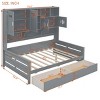 Full Size Platform Daybed, Storage Bed with Built-in Cabinet and Shelf and Drawers, Wood Frame Bookcase Bed for Bedroom-Baofuwish - 4 of 4