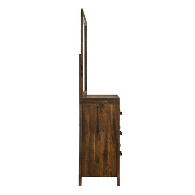 Chestnut Rustic 6-Drawer Dresser with Mirror