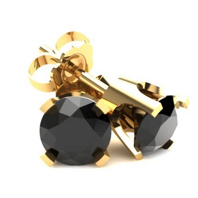 Pompeii3 .75Ct Round Brilliant Cut Heat Treated Black Diamond Stud Earrings in 14K Gold Classic Setting