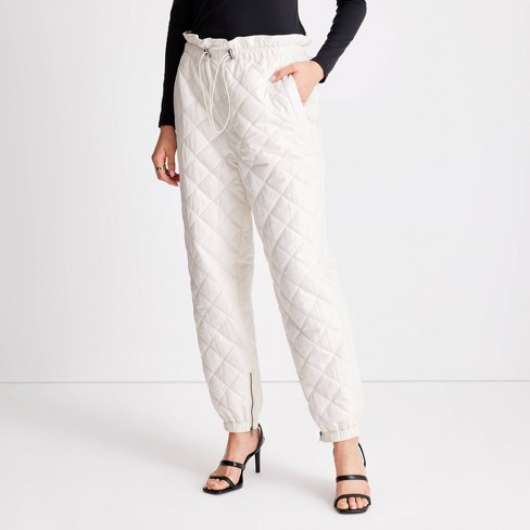 Women's Quilted High-Rise Cinch Waist Jogger Pants - Future Collective™ with Kahlana Barfield Brown Cream - image 1 of 4