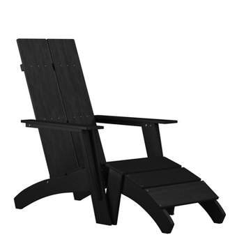 Flash Furniture Sawyer Modern All-Weather Poly Resin Wood Adirondack Chair with Foot Rest
