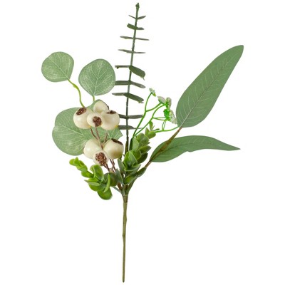 Northlight 13" Eucalyptus Leaf and White Berry Floral Spring Pick