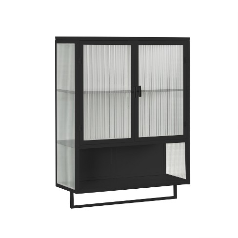 NicBex Modern 2 Glass Door Bathroom Wall Mount Cabinet Medicine Cabinet with 3 Tier Storage & Towel Rack - image 1 of 4