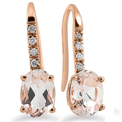 Pompeii3 1 1/5Ct Morganite & Diamond Drop Earrings 14K Rose Gold 3/4" Tall