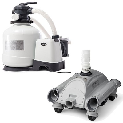 Intex 3000 GPH Above Ground Pool GFCI Sand Filter Pump and Automatic Pool Vacuum