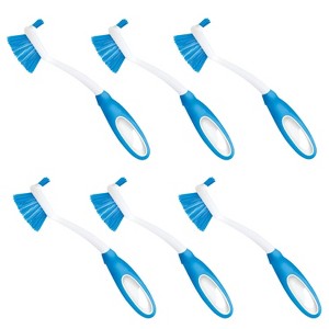 Dish Brush Kitchen Scrubber, by LOLA, Has Stiff Bristles & Food Scraper, Comfort No-Slip Grip Handle, Safe for Non-Stick & Coated Cookware, 6 Pack - 1 of 4