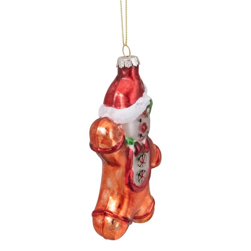 Northlight 5" Gingerbread Man with Santa Hat Hanging Glass Christmas Ornament, 3 of 6