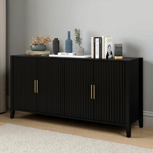 63.1" Modern Sideboard Buffet with 4 Wavy Slatted Doors, Solid Wood Legs, Metal Handles, Storage Cabinet for Dining, Living, Entryway - 1 of 4