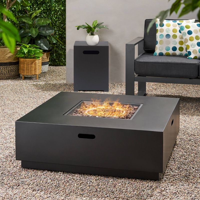 Wellington 40&#34; Square Iron Gas Fire Pit with Tank Holder - Dark Gray - Christopher Knight Home, 3 of 7