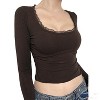 Women's Lace Trim Square Neck Long Sleeve T-Shirt Slim Fit Crop Tops - 2 of 4