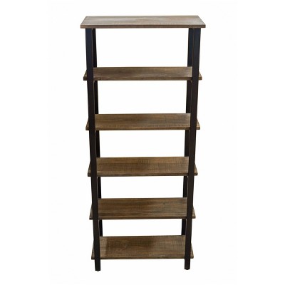 70" Pomona 5 Shelf Bookshelf Metal and Solid Wood Natural - Alaterre Furniture