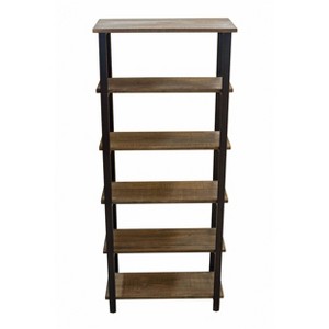 Pomona 5 Shelf Bookcase Metal and Solid Wood Natural - Alaterre Furniture, White