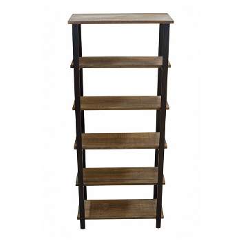 70" Pomona 5 Shelf Bookshelf Metal and Solid Wood Natural - Alaterre Furniture