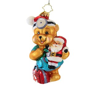 Christopher Radko 5.0 Inch The Doctor Is In Christmas Tree Ornament , Teddy Bear Charity Awareness (1PC) - 1 of 3