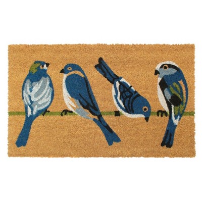 1'6" x 2'6" Tufted Four Birds Coir Doormat Blue - Raj
