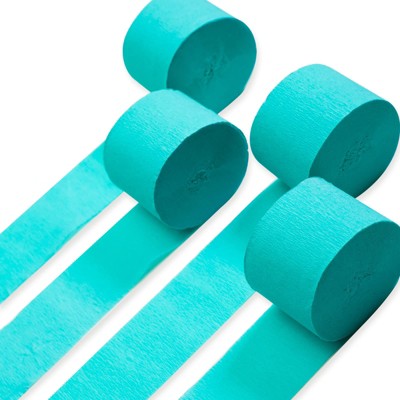 PartyWoo Crepe Paper Streamers Turquoise 4 Rolls 328 ft 1.8 Inch x 82 Ft Roll