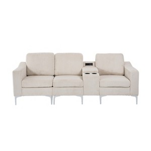 Modular Corduroy Sectional Sofa - 3-Seater Convertible Couch with USB Charging & Cup Holders, Customizable Layout for Living Room - 1 of 4